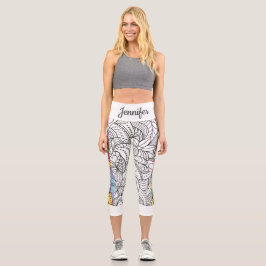 Mandala schwarz-weiß+farbige Streifen Spaß Capri Leggings