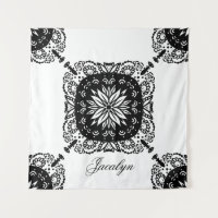 Mandala Schwarz-weiß Floral Name Tapestry