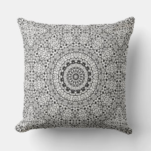 Mandala, schwarz-weiß, grau kissen