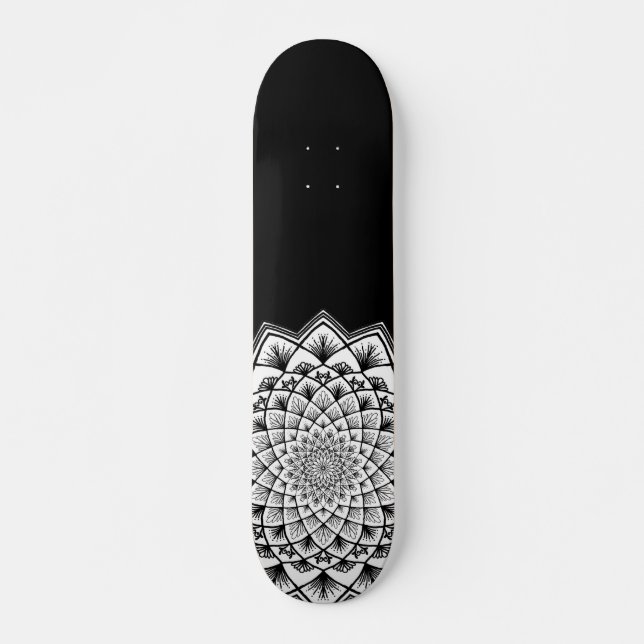 Mandala Schwarz-Weiß-Muster Skateboard (Vorne)