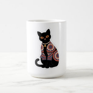 Mandala-Schwarze-Katze-mit-Glockenhalsband-Kaffeet Kaffeetasse