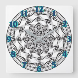 Mandala Scroll Clock Quadratische Wanduhr