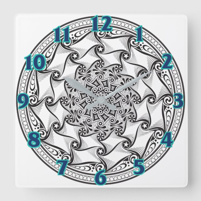Mandala Scroll Clock Quadratische Wanduhr (Vorderseite)
