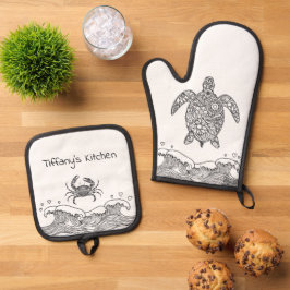 Mandala Sea Turtle and Crab Ofenhandschuh & Topflappen-Set
