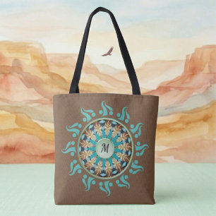 Mandala Soleil Turquoise, marron, bleu et Tan Sac