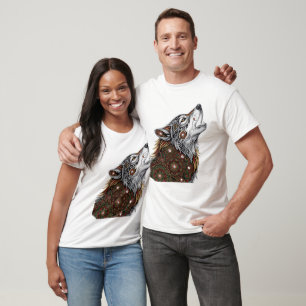 Mandala-Spiegelarbeit-Wolf-Kunst T-Shirt