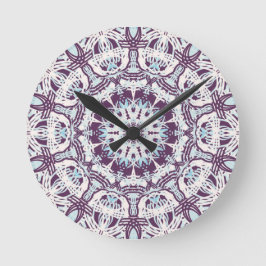 Mandala Spiritual Kaleidoscope Blue Purple White. Runde Wanduhr