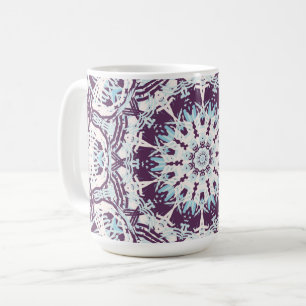 Mandala Spirituelles Kaleidoskop Blau Lila Weiß. Kaffeetasse