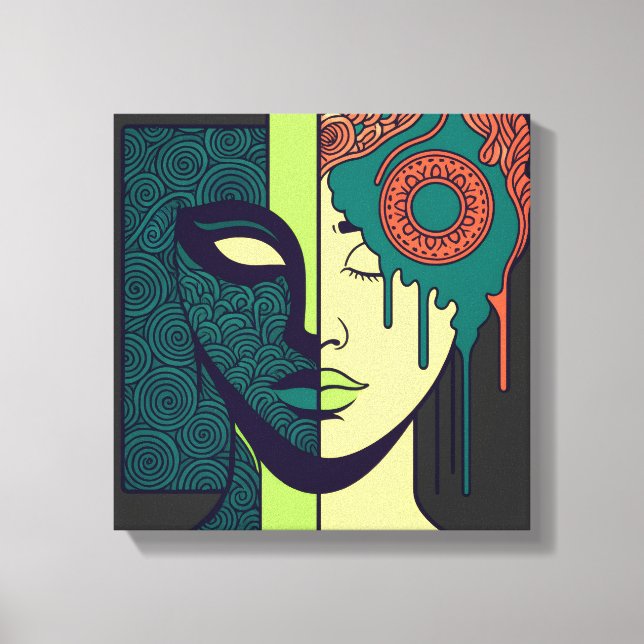 Mandala-Split-Gesicht-Abstraktkunst  Leinwanddruck (Vorderseite)