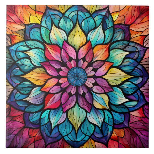 Mandala Stained Glass  Fliese (Vorderseite)