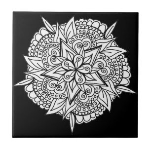 Mandala Star Blume Schwarzweiß Keramik Tile Fliese