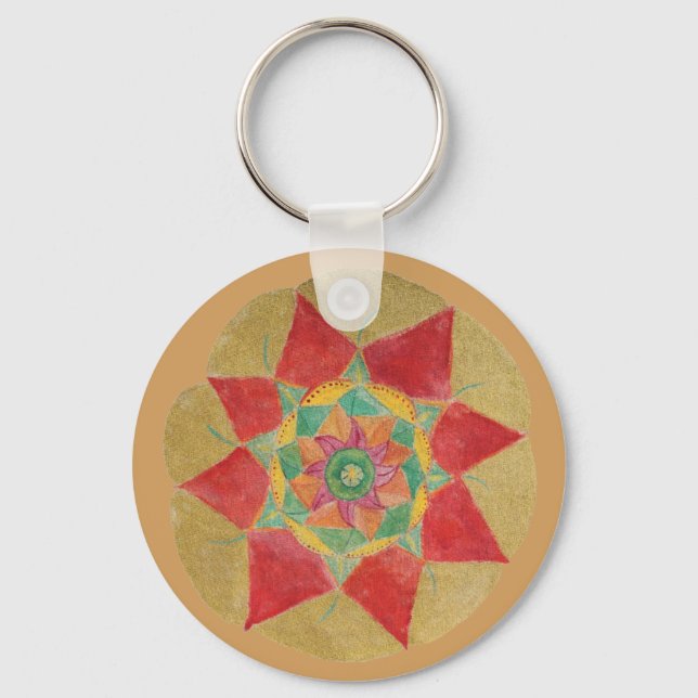 Mandala Star Button Key Ring Schlüsselanhänger (Vorderseite)