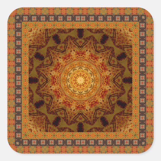 Mandala Star mit gepolstertem Rahmen Quadratischer Aufkleber (Vorderseite)