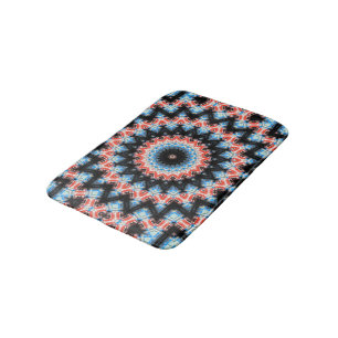 Mandala Star: Schwarz, Blau und Rot Badematte