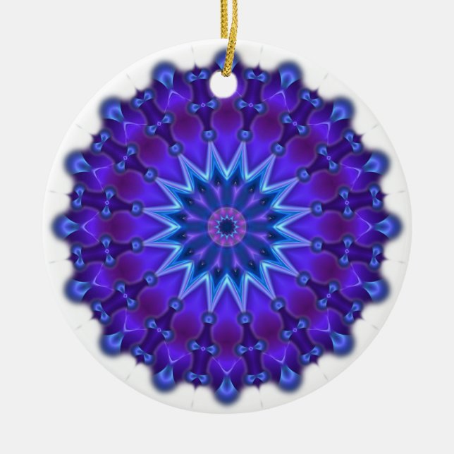 Mandala-Stern in blau Keramikornament (Vorne)