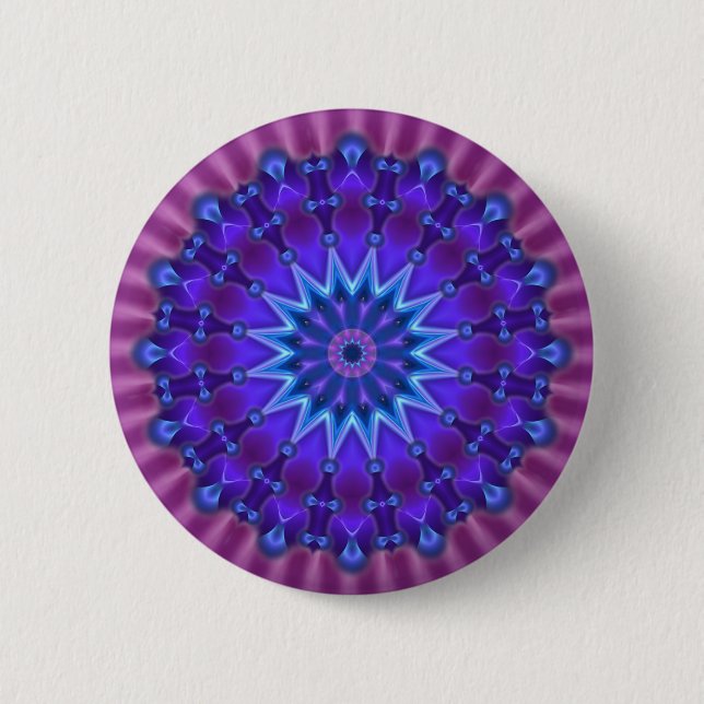 Mandala-Stern in blau | Magenta-Blume Button (Vorderseite)