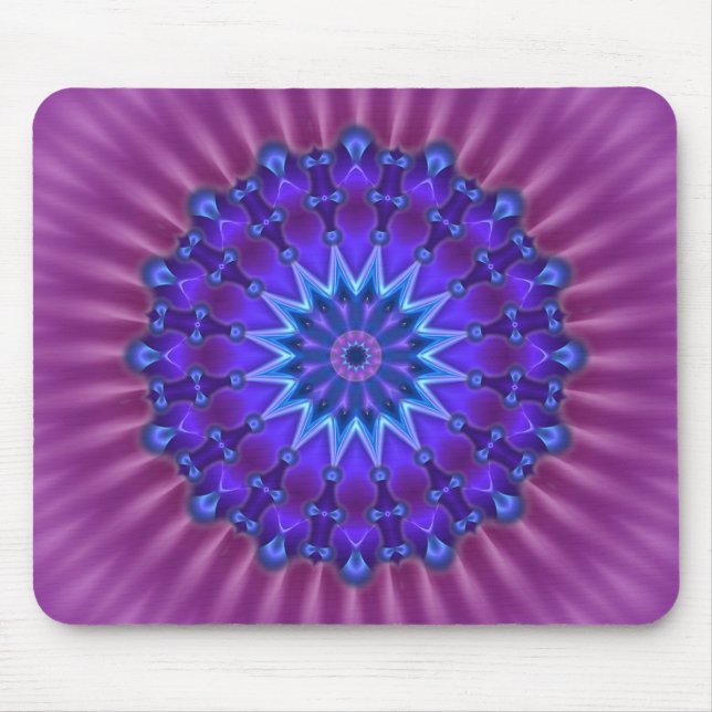 Mandala-Stern in blau | Magenta-Blume Mousepad (Vorne)