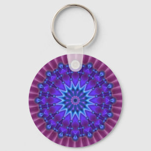 Mandala-Stern in Blau Magenta-Blüte Schlüsselanhänger
