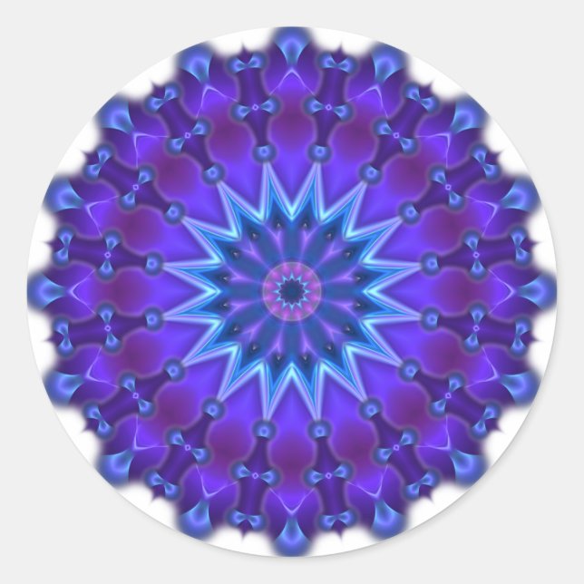 Mandala-Stern in blau Runder Aufkleber (Vorderseite)