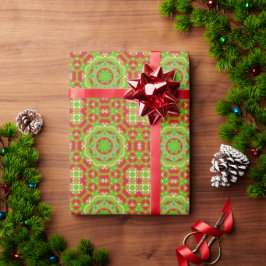 Mandala-Stil Rot und Grün Traditionelle Farben Geschenkpapier