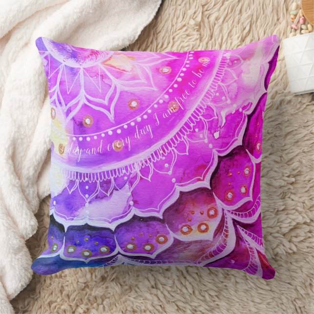 Mandala Sunset Wasserfarben Rosa Kissen (Decke)