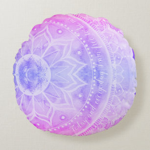 Mandala Sunset Wasserfarben Rosa Rundkissen Rundes Kissen
