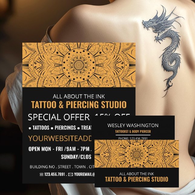 Mandala Symbol, Tattoo & Body Piercing Studio Flyer (Von Creator hochgeladen)