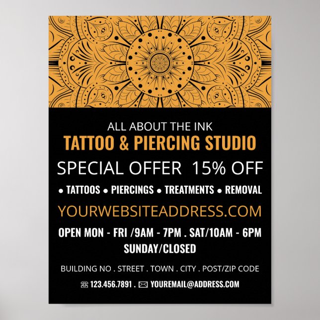 Mandala Symbol, Tattoo & Body Piercing Studio Poster (Vorne)
