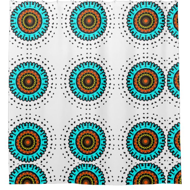 Mandala Teal Umlaufbahn Duschvorhang (Vorderseite)