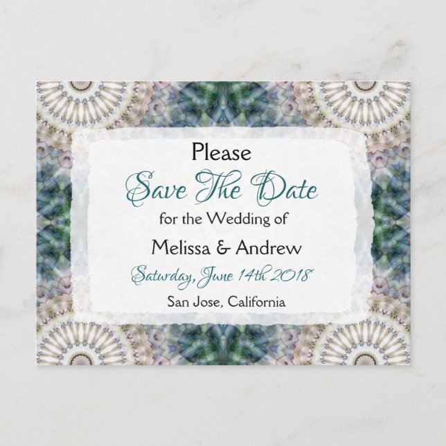 Mandala Themed Wedding Save the Date Ankündigungspostkarte (Vorderseite)
