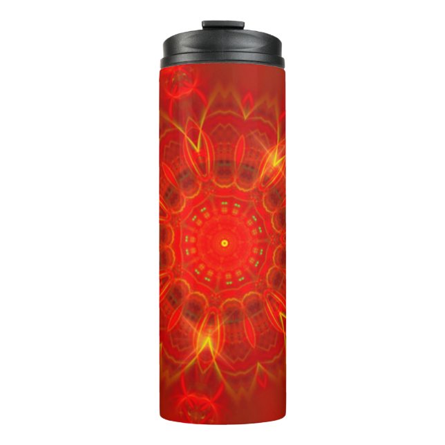 Mandala Thin Lines Warme Farben dunkelroter Hinter Thermosbecher (Vorderseite)