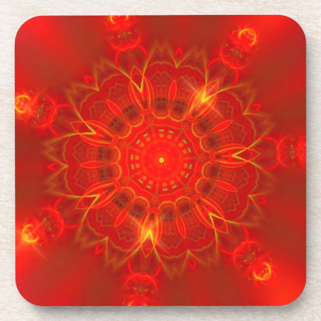 Mandala Thin Lines Warme Farben roter Hintergrund Getränkeuntersetzer (Vorderseite)