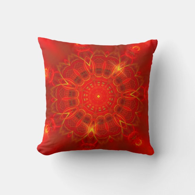 Mandala Thin Lines Warme Farben roter Hintergrund Kissen (Vorderseite)