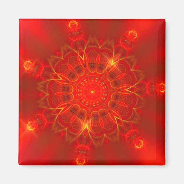 Mandala Thin Lines Warme Farben roter Hintergrund Magnet (Vorne)