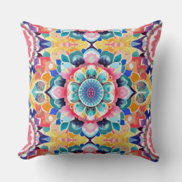 Mandala Tile in rosa, Aquamarin und gelb Kissen