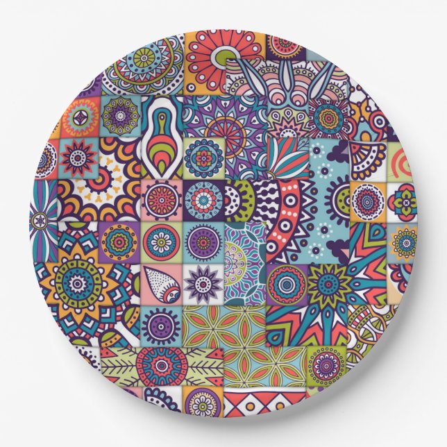 Mandala Tile Pattern Pappteller (Vorderseite)