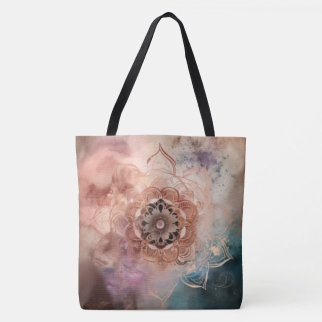 Mandala Tote Tasche auf Nebeluntergrund (Vorderseite)