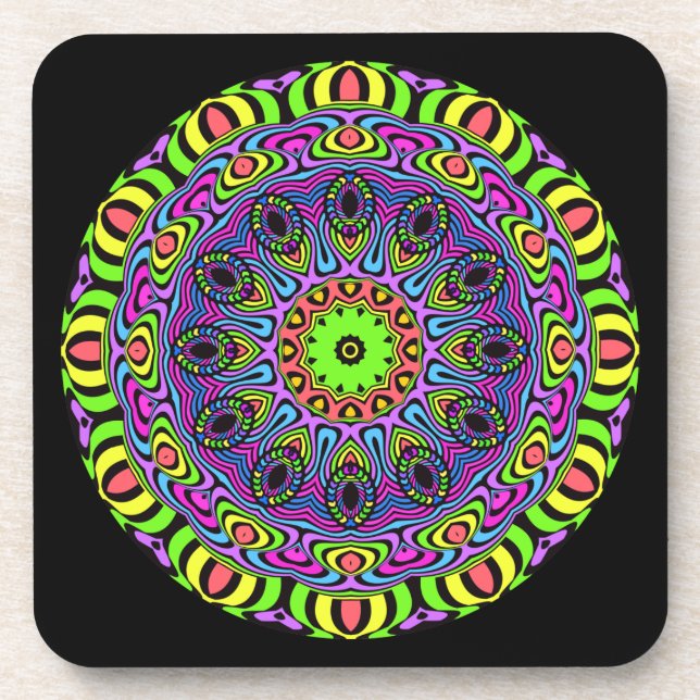 Mandala-Uhr - Neon 1 Getränkeuntersetzer (Vorderseite)