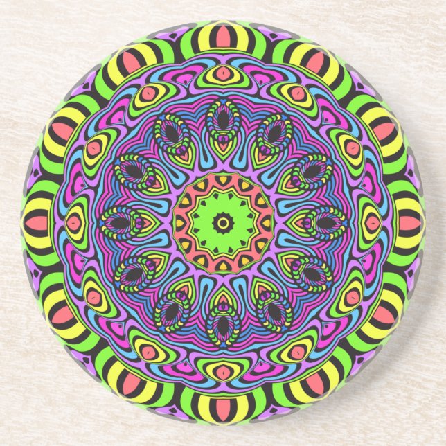 Mandala-Uhr - Neon 1 Untersetzer (Vorne)