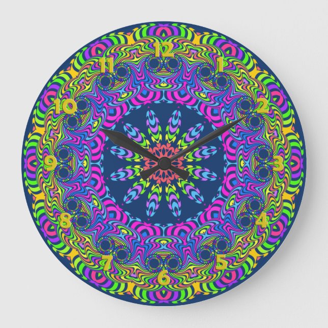 Mandala-Uhr - Neon 2 Große Wanduhr (Vorderseite)