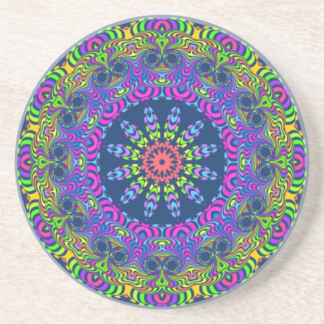 Mandala-Uhr - Neon 2 Untersetzer (Vorne)
