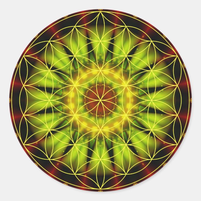 Mandala Unabhängigkeit mit Blume des Lebens durch  Runder Aufkleber (Vorderseite)