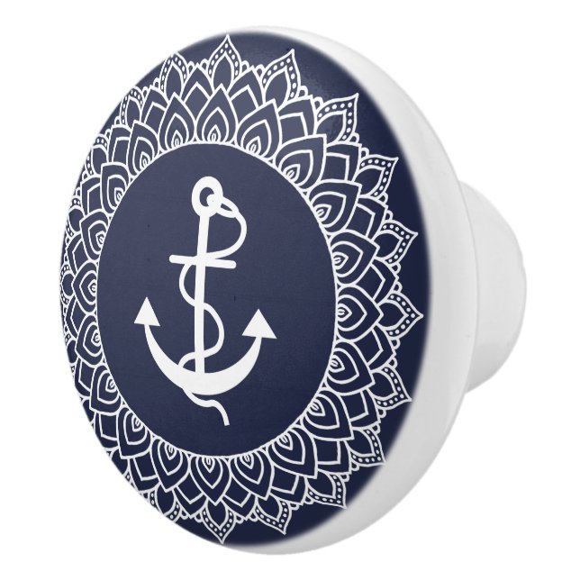 Mandala und Anker des weißen Kreises Keramikknauf (Rechts)