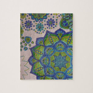 Mandala und Blumen im Aqua, in den Blues und in