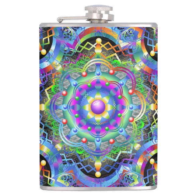 Mandala Universe Psychedelic Colors Flachmann (Vorderseite)