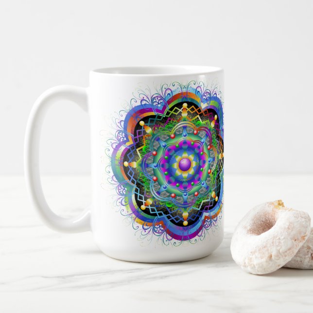 Mandala Universe Psychedelic Colors Kaffeetasse (Mit Donut)