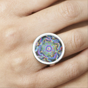 Mandala Universe Psychedelic Colors Ring