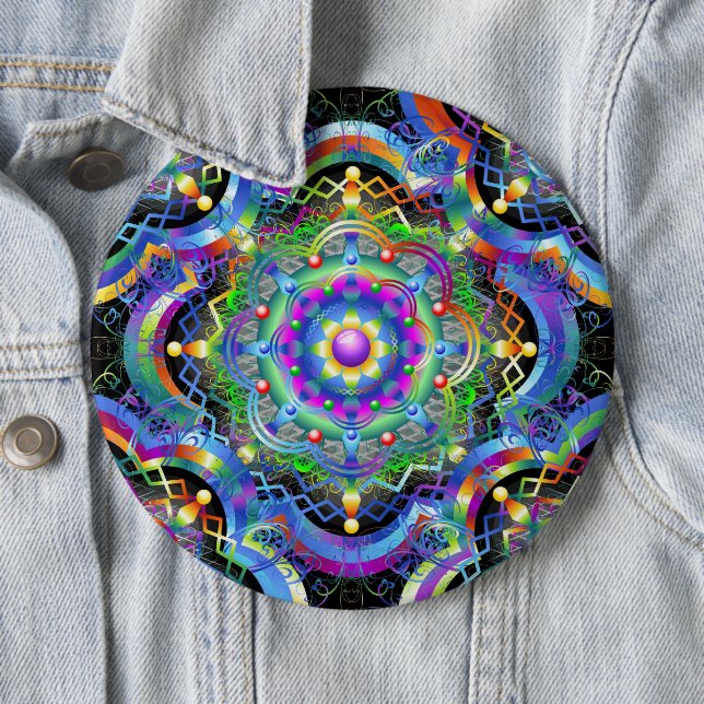 Mandala Universum psychedelische Farben Button (Beispiel)