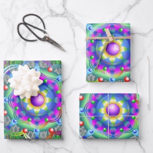 Mandala-Universum psychedelische Farben Geschenkpapier Set
