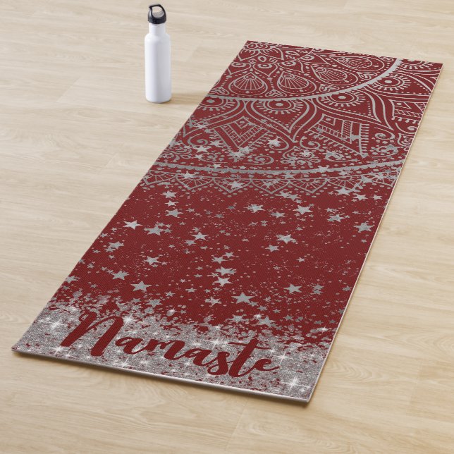 Mandala verzaubern mit Silberstern auf Rot Yogamatte (Beispiel)